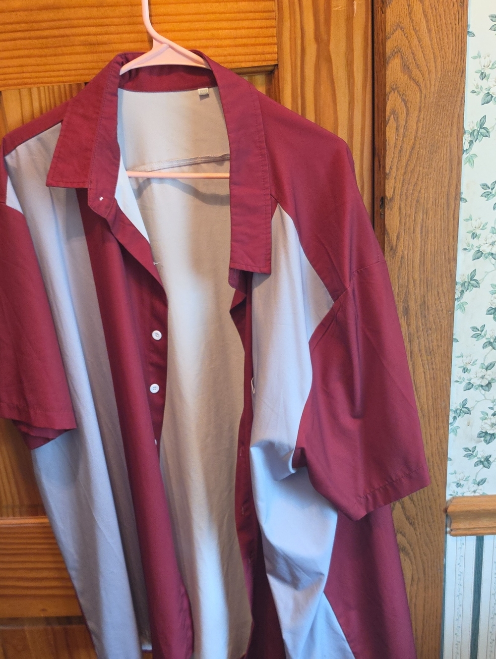 Lightweight Two-Tone Maroon and Light Gray Shirt Jacket